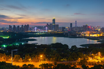 Wuhan city night skyline scenery in summer, Hubei, China