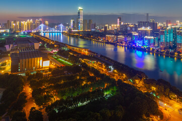 Fototapeta premium Wuhan city night skyline scenery in summer, Hubei, China