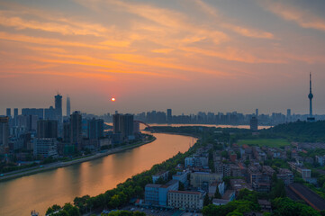 Naklejka na ściany i meble Wuhan city skyline scenery in summer, Hubei, China