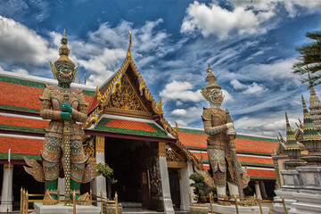 Fototapeta premium Temple of the Emerald Buddha (Wat Phra Kaew), Bangkok, Thailand Traditional religious architecture of Asia,Tourist destination