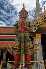 Obraz premium Demon Guardian in Temple of the Emerald Buddha (Wat Phra Kaew) Bangkok Thailand Traditional religious architecture of Asia Tourist destination