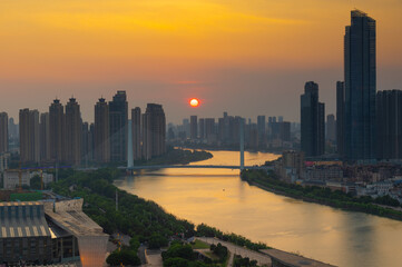 Wuhan city skyline scenery in summer, Hubei, China