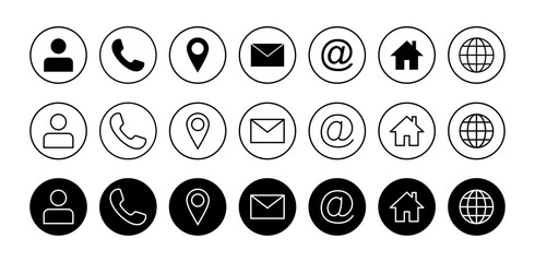 Web icon set. Business card contact information icons. Contact us icon set