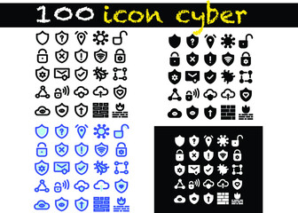 Fototapeta na wymiar 100 Icon Cyber for any purposes website mobile app presentation