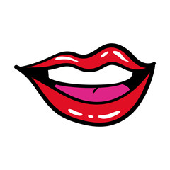 sexi mouth and teeth with tongue pop art line and fill style icon
