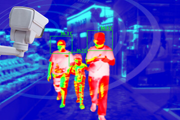 CCTV or thermogram camera scan system hi-technology to check body temperature before access to ...