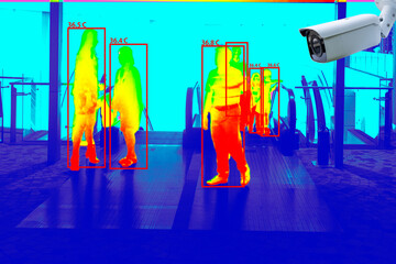 CCTV or thermogram camera scan system hi-technology to check body temperature before access to ...