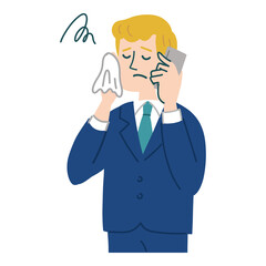 スーツ　男性　外国人　ブロンド　パソコン　悩んでいる
