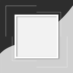 Vector White Gallery Frame, Mock up Black and white frame screen template with blank cover, square frame on black and gray background