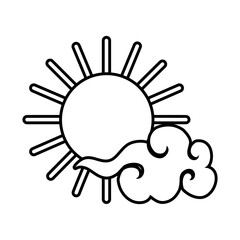 mid autumn cloud with sun sky line style icon