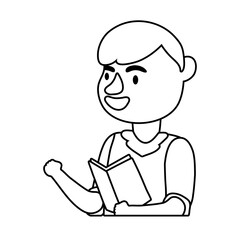 male teacher worker reading book character line style icon