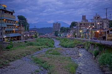 Fototapeta na wymiar Japanese traditional landscape of Onsen town in Japan, Shibu-onsen, Nagano