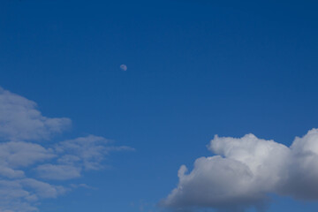 Nature background, clear blue sky with white clouds