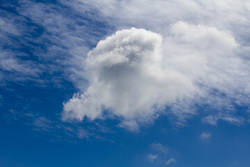 Bright blue sky and fluffy soft white clouds