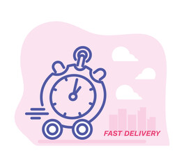 Fast delivery chronometer concept vector illustration over city background