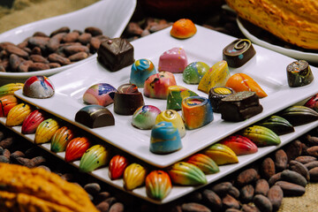 
filled sweets, food, market, dessert, fruit, sweet, salad, restaurant, chocolate, buffet, colorful, gourmet, meal, cake, fresh, candy, dinner, table, plate, healthy, cuisine, tasty, vegetable, sugar,