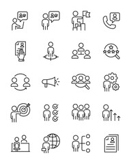 set of job thin line icons, hr, cv, recuitment, job hunting