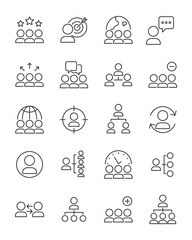 set of people thin line icons, group, team, member, worker, organization