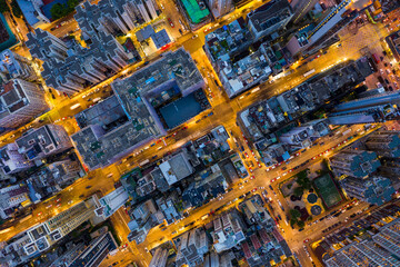 Top view of Hong Kong city at night © leungchopan