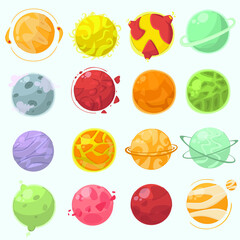 planets space cartoon illustration set