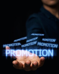 The male businessman stood there with a message about the business idea in the palm about the promotion of a more profitable company.