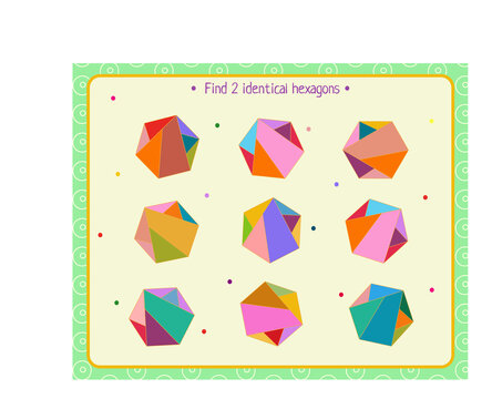  logic game for children. find 2 identical hexagons