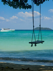 Swing hanging from a tree over a sandy beach Phi Phi Island,Thailand,