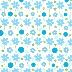 Fototapeta na wymiar Background Pattern Flowers Blue Green Alternating Polka Dot Round Leaves