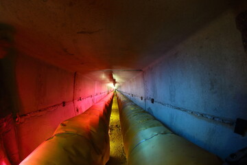 underground sewer pipes with lighting