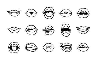 bundle of fifteen mouths pop art line style icons