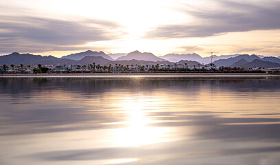 Fototapeta premium Beautiful background landscape at sunset by the sea.