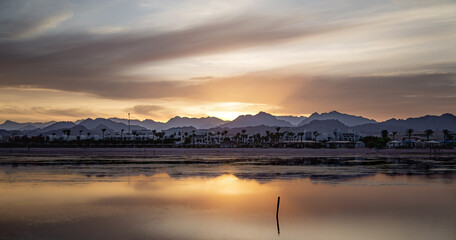 Beautiful background landscape at sunset by the sea.