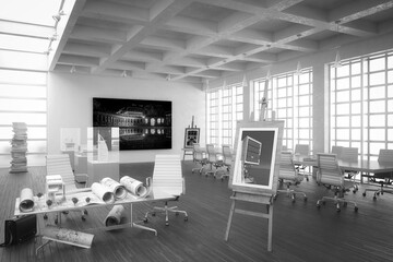 Office Conception - black and white 3d visualization