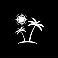 Palm tree and sun icon isolated on dark background
