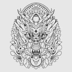 monster predator ornamental stencil vector artwork illustration