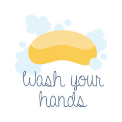 wash your hands campaign lettering with soap bar flat style