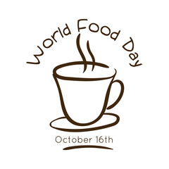 world food day celebration lettering with coffee cup line style