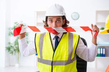 Funny construction business meeting with boss and skeletons