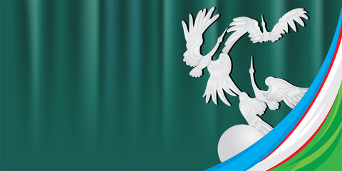 Storks over the globe and the flag of Uzbekistan on Independence square
