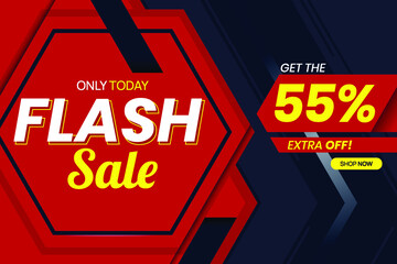 Vector graphic of Modern Flash Sale 55 Percent Banner Template. Perfect for Retail, Brochure, Banner, Business, Selling, etc