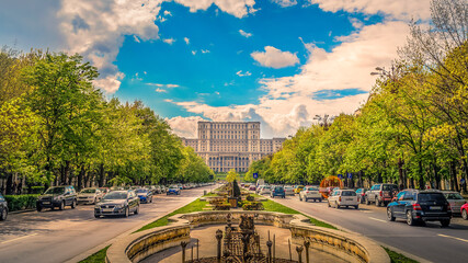 People's House - Palace of Parliament, Bucharest Romania in a cloudy day.