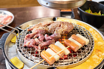 Grilling pork on fire, Korean style