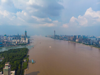Wuhan city skyline aerial photography in summer