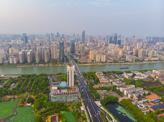 Wuhan city skyline aerial photography in summer