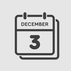 Calendar icon day 3 December, template icon day