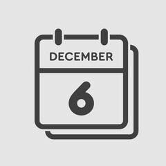 Calendar icon day 6 December, template icon day