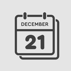 Calendar icon day 21 December, template icon day