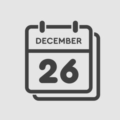 Calendar icon day 26 December, template icon day