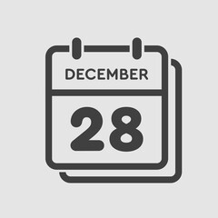 Calendar icon day 28 December, template icon day