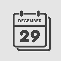 Calendar icon day 29 December, template icon day